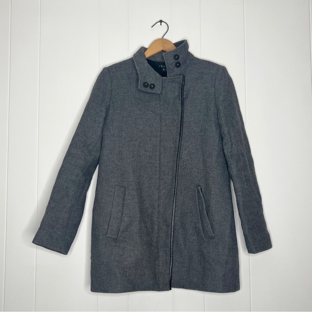 Theory Testro Leather Trim Wool Coat